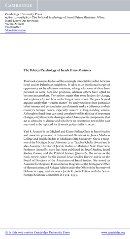 The Political Psychology of Israeli Prime Ministers: When Hard-Liners Opt for Peace Yael S