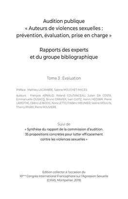 Audition Publique « Auteurs De Violences Sexuelles : Prévention, Évaluation, Prise En Charge »