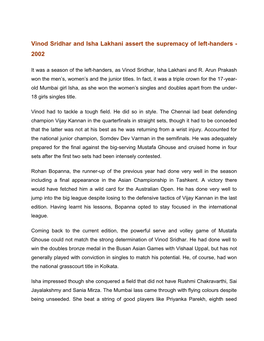 Vinod Sridhar and Isha Lakhani Assert the Supremacy of Left-Handers - 2002
