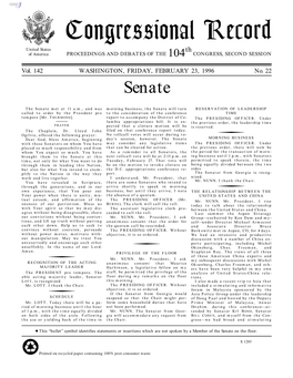 Congressional Record United States Th of America PROCEEDINGS and DEBATES of the 104 CONGRESS, SECOND SESSION