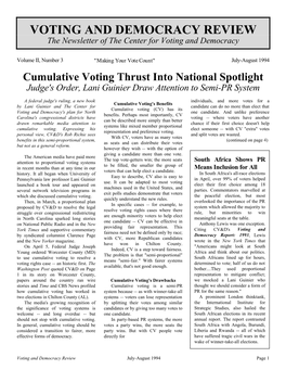 VOTING and DEMOCRACY REVIEW the Newsletter of the Center for Voting and Democracy