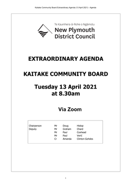 EXTRAORDINARY AGENDA KAITAKE COMMUNITY BOARD Tuesday 13 April 2021 at 8.30Am