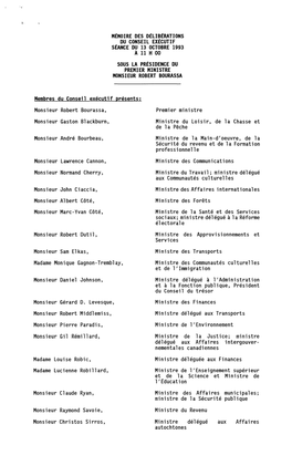 Mémoire Des Délibérations Du Conseil Exécutif Séance Du 13 Octobre 1993 Sous La Présidence Du Premier Ministre Monsieur Ro