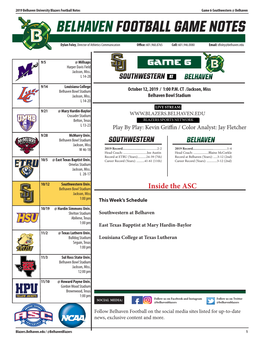 BELHAVEN FOOTBALL Game NOTES