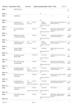 CD-Liste Komponisten ABC... Johann Sebastian Bach