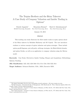 The Terpins Brothers and the Heinz Takeover a Case Study of Company Valuation and Insider Trading in Options∗