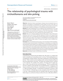 The Relationship of Psychological Trauma with Trichotillomania and Skin Picking