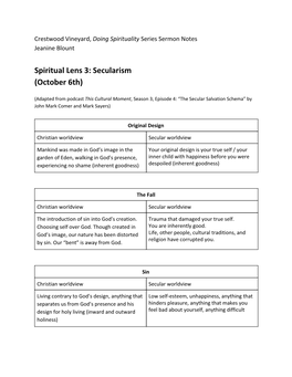 Spiritual Lens 3: Secularism (October 6Th)