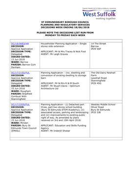 SEBC Planning Decisions 24/18