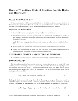 Heats of Transition, Heats of Reaction, Specific Heats, And