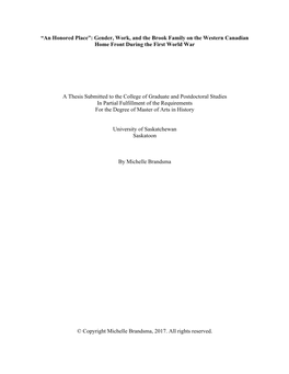 “An Honored Place”: Gender, Work, and the Brook Family on the Western Canadian Home Front During the First World War