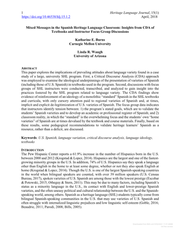 Mixed Messages in the Spanish Heritage Language Classroom: Insights from CDA of Textbooks and Instructor Focus Group Discussions