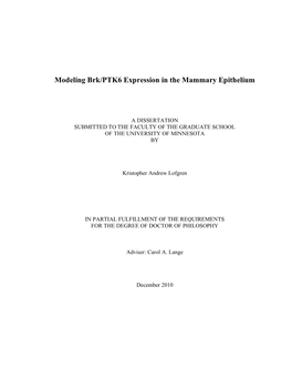 Modeling Brk/PTK6 Expression in the Mammary Epithelium