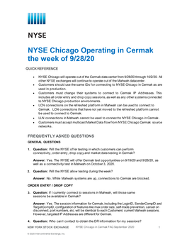 NYSE Chicago Operating in Cermak the Week of 9/28/20