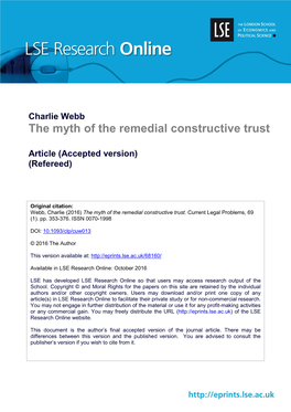 The Myth of the Remedial Constructive Trust