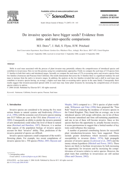 Do Invasive Species Have Bigger Seeds? Evidence from Intra- and Inter-Specific Comparisons ⁎ M.I