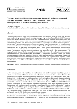 Two New Species of Atlantocuma (Crustacea: Cumacea), and a New Genus and Species from Japan, Northwest Pacific, with Observation