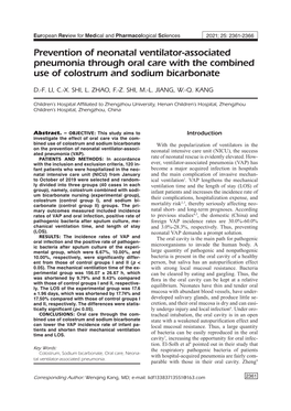 Prevention of Neonatal Ventilator-Associated Pneumonia Through Oral Care with the Combined Use of Colostrum and Sodium Bicarbonate