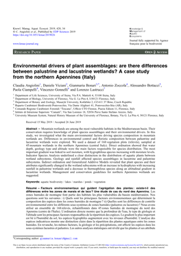 Are There Differences Between Palustrine and Lacustrine Wetlands? a Case Study from the Northern Apennines (Italy)