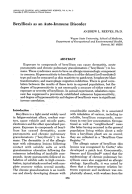 Berylliosis As an Auto-Immune Disorder ANDREW L