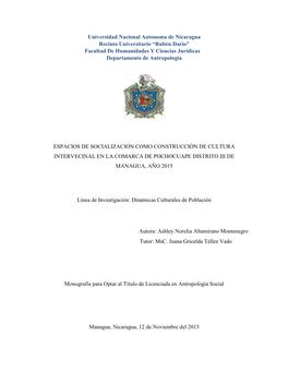 Universidad Nacional Autonoma De Nicaragua Recinto Universitario “Rubèn Darìo” Facultad De Humanidades Y Ciencias Juridicas Departamento De Antropología