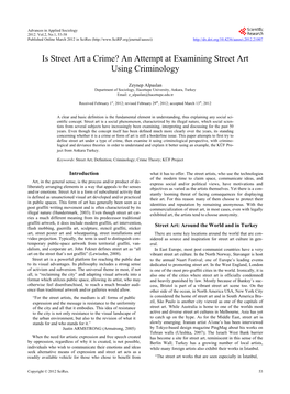 Is Street Art a Crime? an Attempt at Examining Street Art Using Criminology