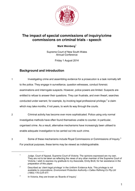 The Impact of Special Commissions of Inquiry/Crime Commissions on Criminal Trials - Speech