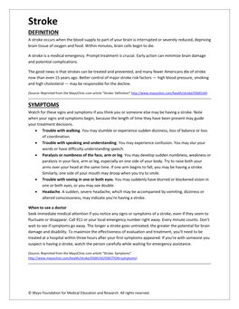 Stroke Info (Mayo Clinic)