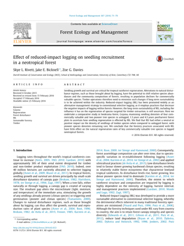 Effect of Reduced-Impact Logging on Seedling Recruitment in a Neotropical Forest ⇑ Skye L