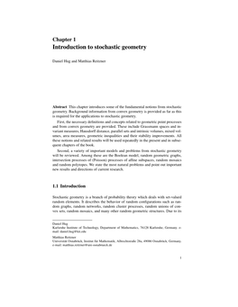 Chapter 1 Introduction to Stochastic Geometry