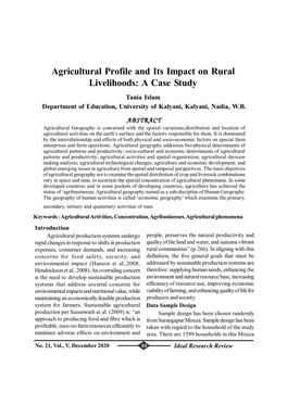 Agricultural Profile and Its Impact on Rural Livelihoods: a Case Study Tania Islam Department of Education, University of Kalyani, Kalyani, Nadia, W.B