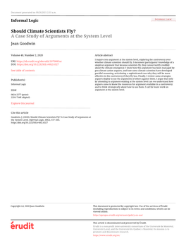 Should Climate Scientists Fly? a Case Study of Arguments at the System Level Jean Goodwin