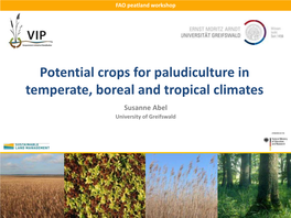 Potential Crops for Paludiculture in Temperate, Boreal and Tropical Climates Susanne Abel University of Greifswald