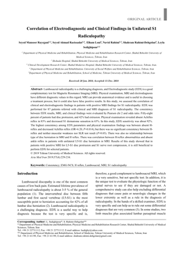 Correlation of Electrodiagnostic and Clinical Findings