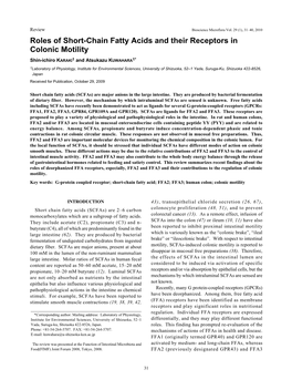 Roles of Short-Chain Fatty Acids and Their Receptors in Colonic Motility