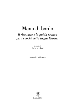 Menu Di Bordo, a Cura Di Roberto Liberi, INDICE, Edizioni