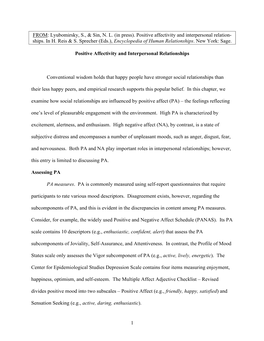 Positive Affectivity and Interpersonal Relation- Ships. in H. Reis & S