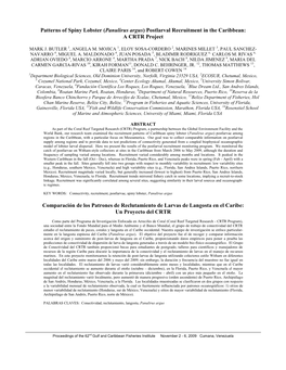 Patterns of Spiny Lobster (Panulirus Argus) Postlarval Recruitment in the Caribbean: a CRTR Project