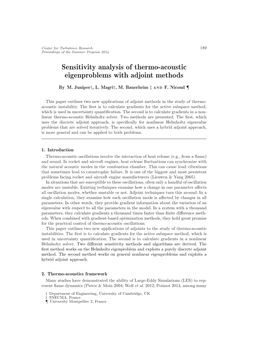 Sensitivity Analysis of Thermo-Acoustic Eigenproblems with Adjoint Methods