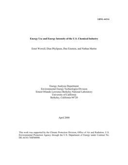 Energy Use and Energy Intensity of the U.S. Chemical Industry