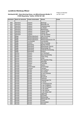Kehrbezirk 605 - Hans-Henning Graue, Von-Münchhausen-Straße 13 Vom 28.11.2014 31595 Steyerberg Telefon: 05764/ 941 348