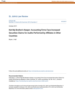 Not My Brother's Keeper: Accounting Firms Face Increased Securities Claims for Audits Performed by Affiliates in Other Countries