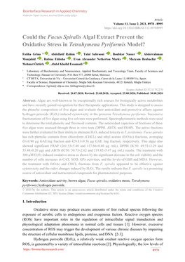 Could the Fucus Spiralis Algal Extract Prevent the Oxidative Stress in Tetrahymena Pyriformis Model?