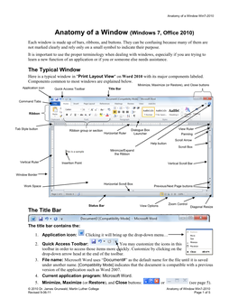 Anatomy of a Window (Windows 7, Office 2010)