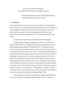 From Lexical to Functional Categories: New Foundations for the Study of Language Development