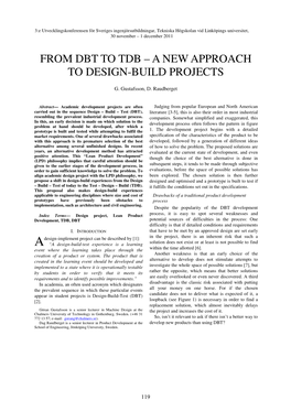 From Dbt to Tdb – a New Approach to Design-Build Projects
