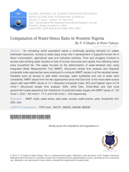 Computation of Water-Stress Ratio in Western Nigeria by P