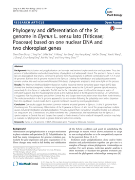 Phylogeny and Differentiation of the St Genome in Elymus L. Sensu Lato