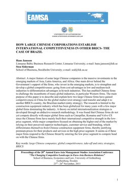 How Large Chinese Corporations Establish International Competitiveness in Other Brics- the Case of Brazil