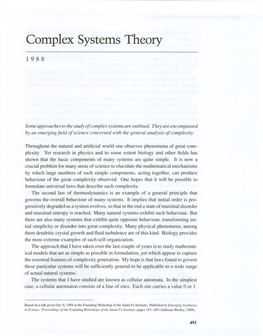 Complex Systems Theory